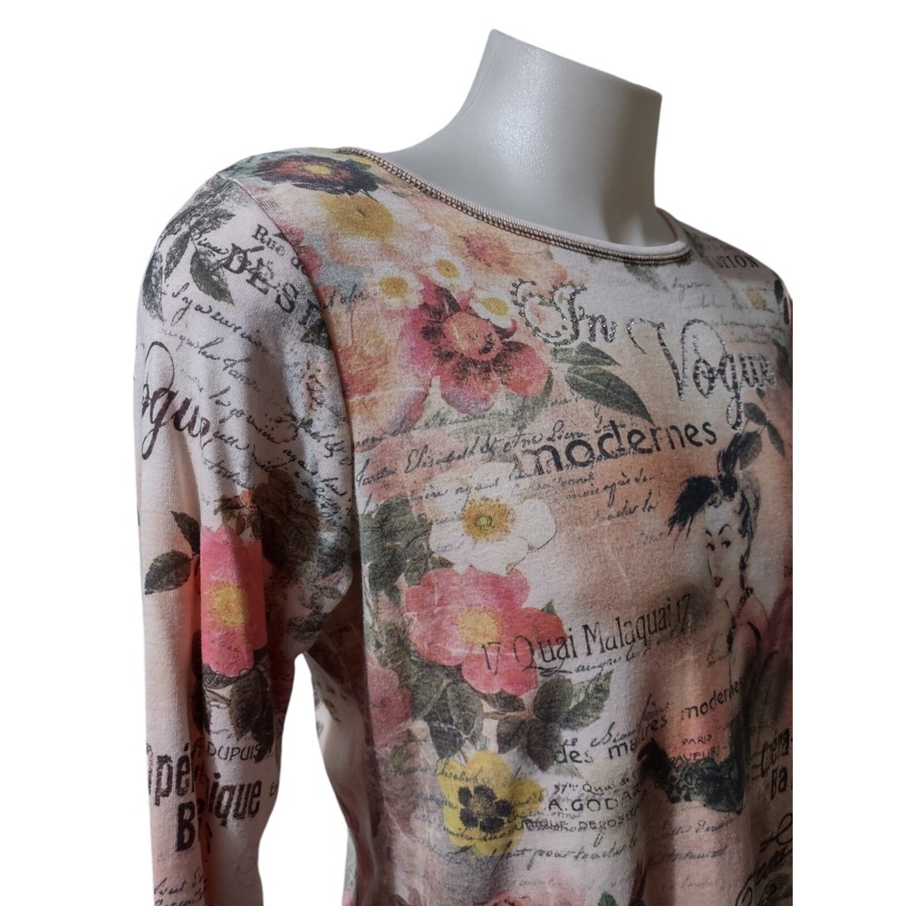 C. J. Banks Shirt Women's Size X Cotton T Shirt 3/4 Sleeves Beaded In Vogue - Picture 2 of 12